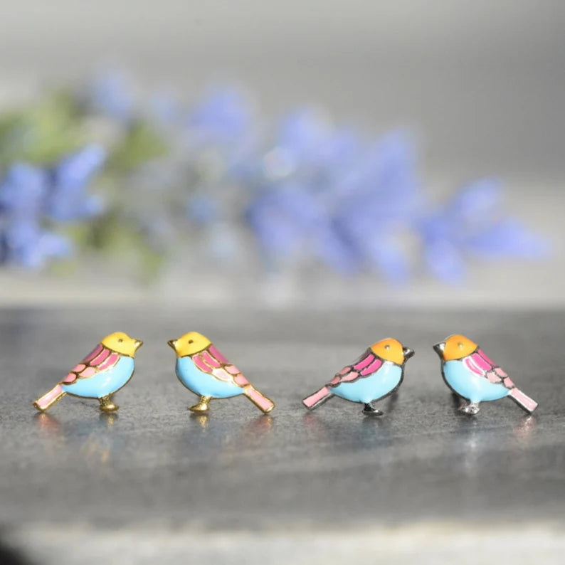 Enamel bird stud earring sterling silver