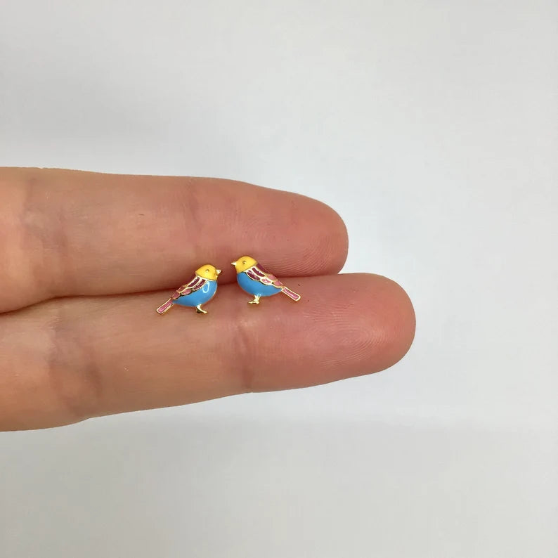 Enamel bird stud earring sterling silver
