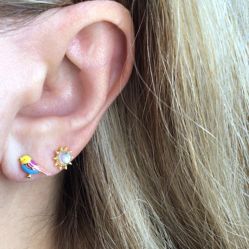 Enamel bird stud earring sterling silver