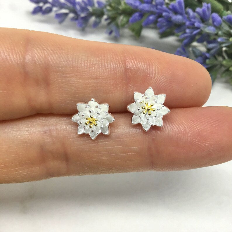 Lotus Flower Earrings, Flower Studs
