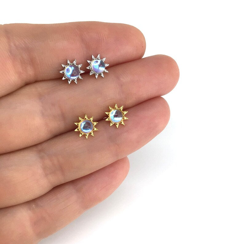 Moonstone sun stud earring sterling silver