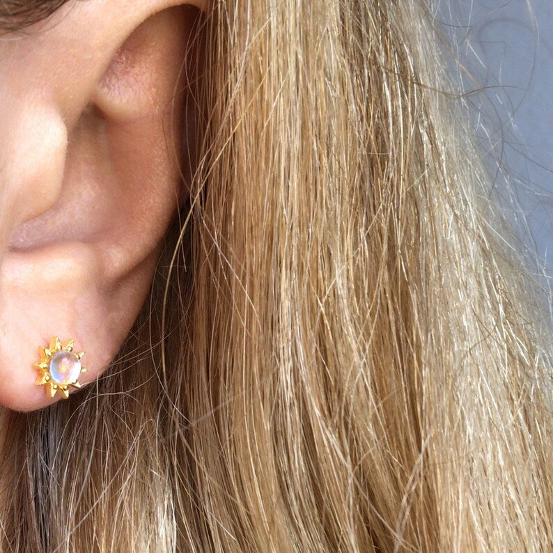 Moonstone sun stud earring sterling silver
