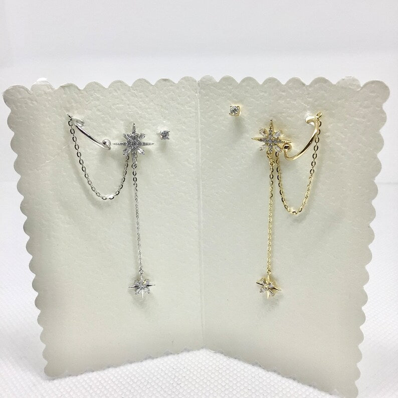 North Star stud earring with ear cuff and extra tiny earring