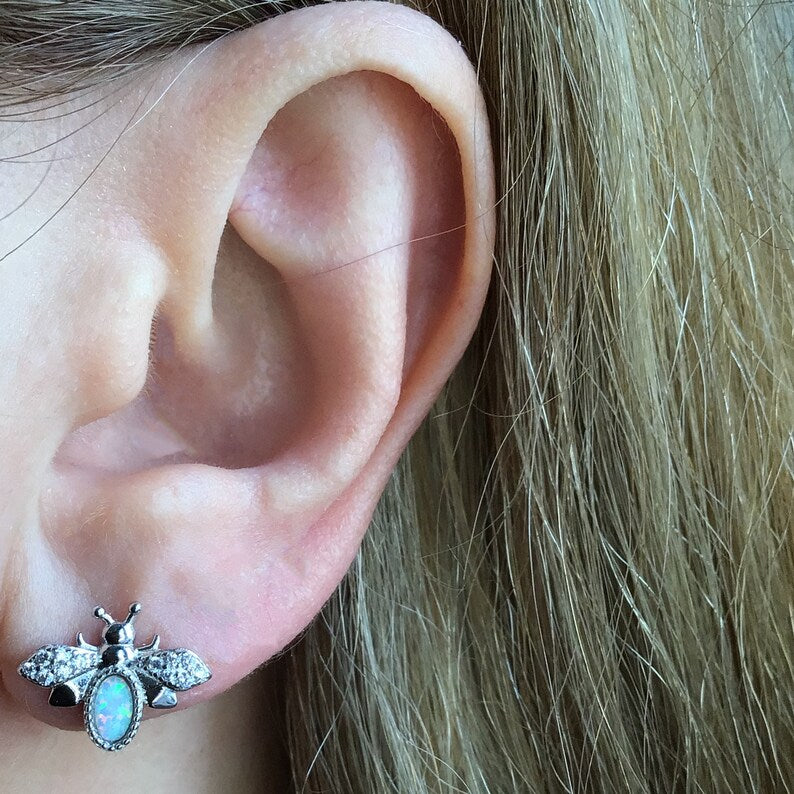 Opal fly sterling silver stud earrings