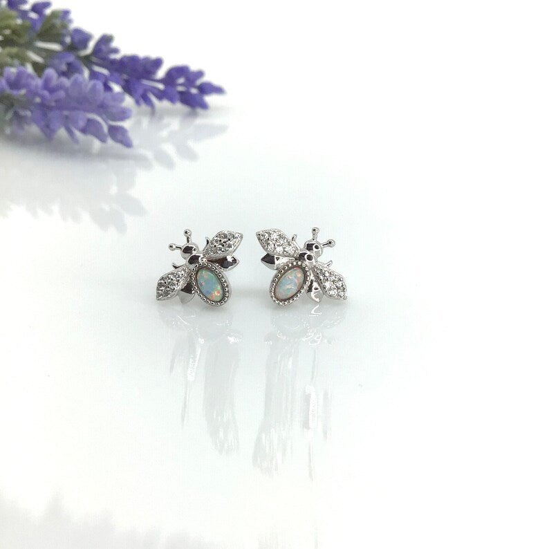 Opal fly sterling silver stud earrings