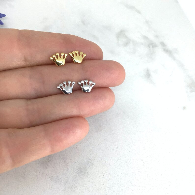 Princess crown stud earrings sterling silver