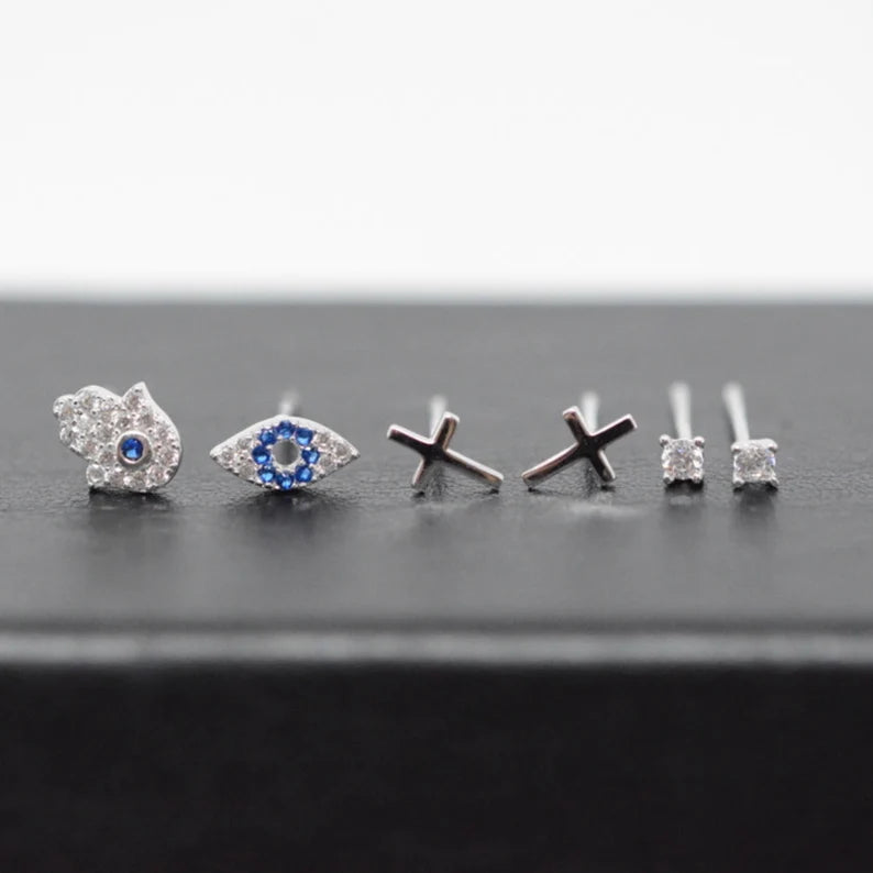 Set of 6 single protection stud earring 925 silver