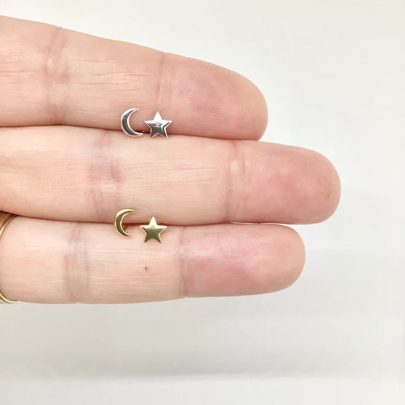 Silver Star & Moon Stud Earring