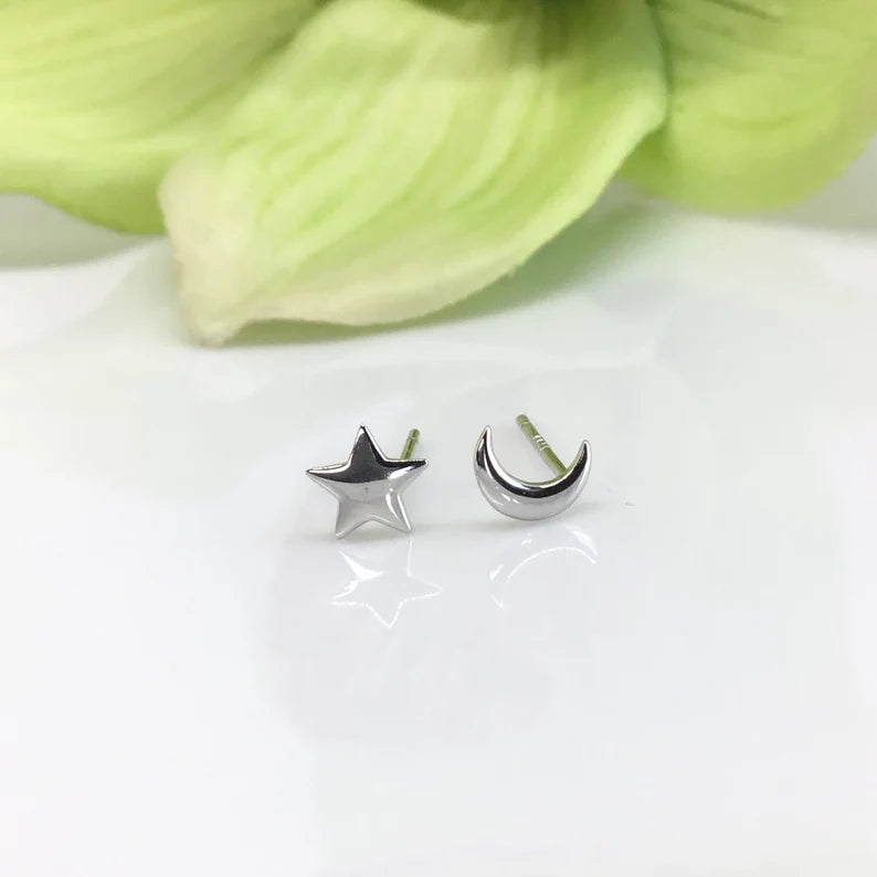 Silver Star & Moon Stud Earring