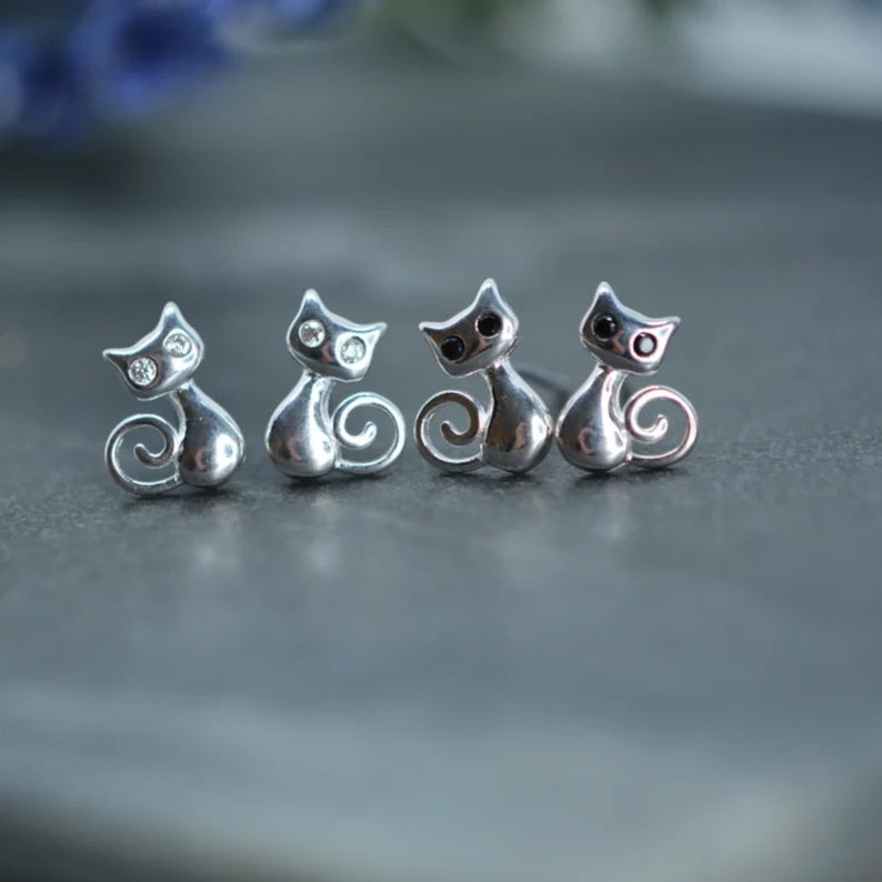 Sterling Silver Super Cute Cat Stud Earring