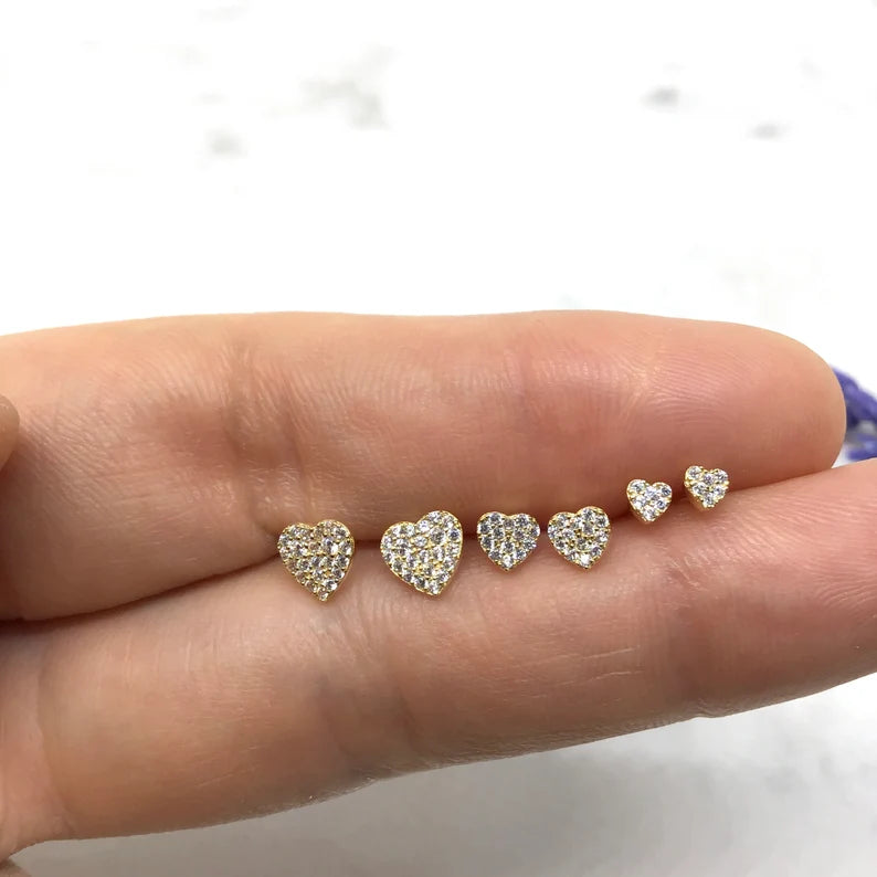 Tiny Crystal Heart Tragus Cartilage Stud Earrings