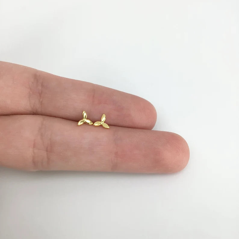 tiny leaf stud earrings sterling silver