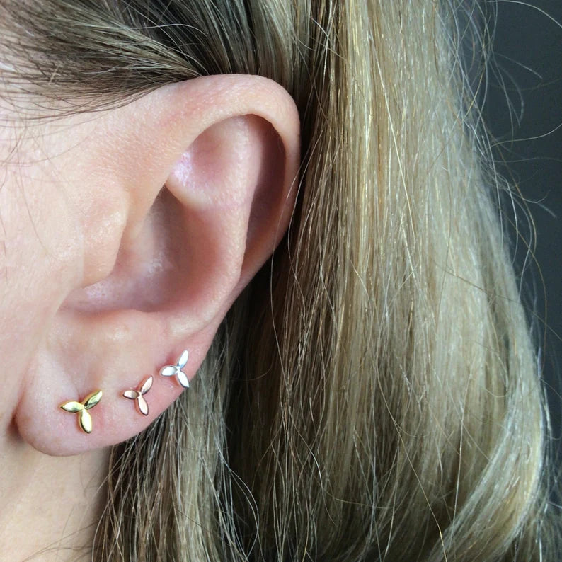 tiny leaf stud earrings sterling silver