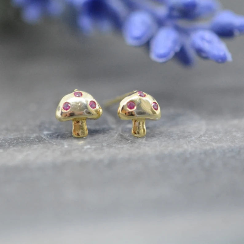 Tiny mushroom stud earring sterling silver