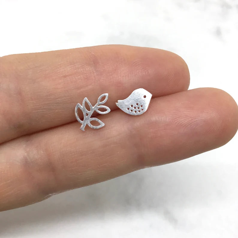Tiny Pair of Bird and Twig Earrings