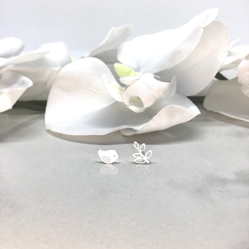 Tiny Pair of Bird and Twig Earrings
