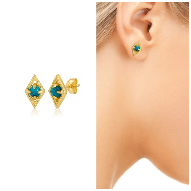 Turquoise Simulant Rhombus Stud Earring Sterling Silver