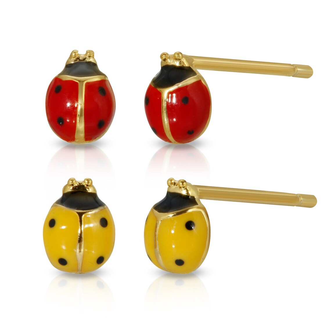 14k Yellow Gold Pink Enamel Little Ladybug Screw Back Earrings for Young  Girls