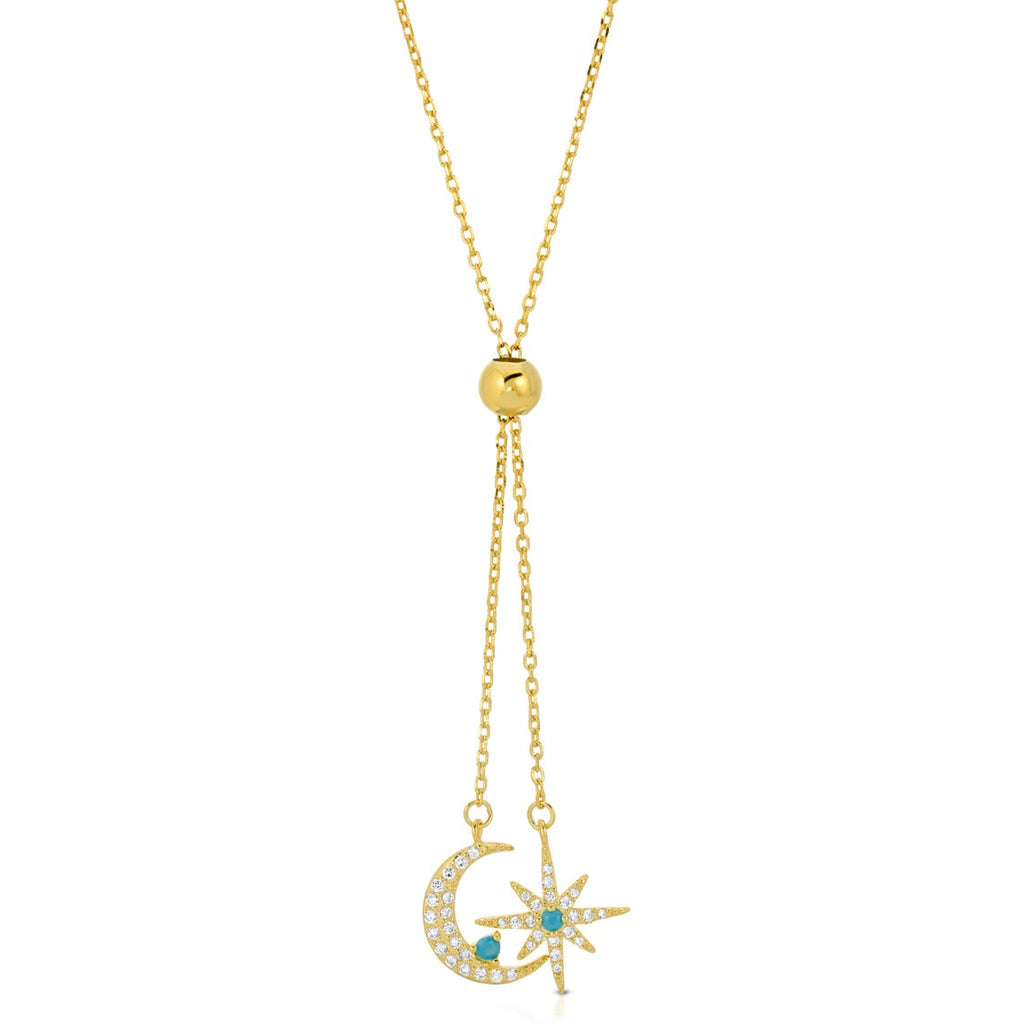 Moon and North Star Necklace in Sterling Silver