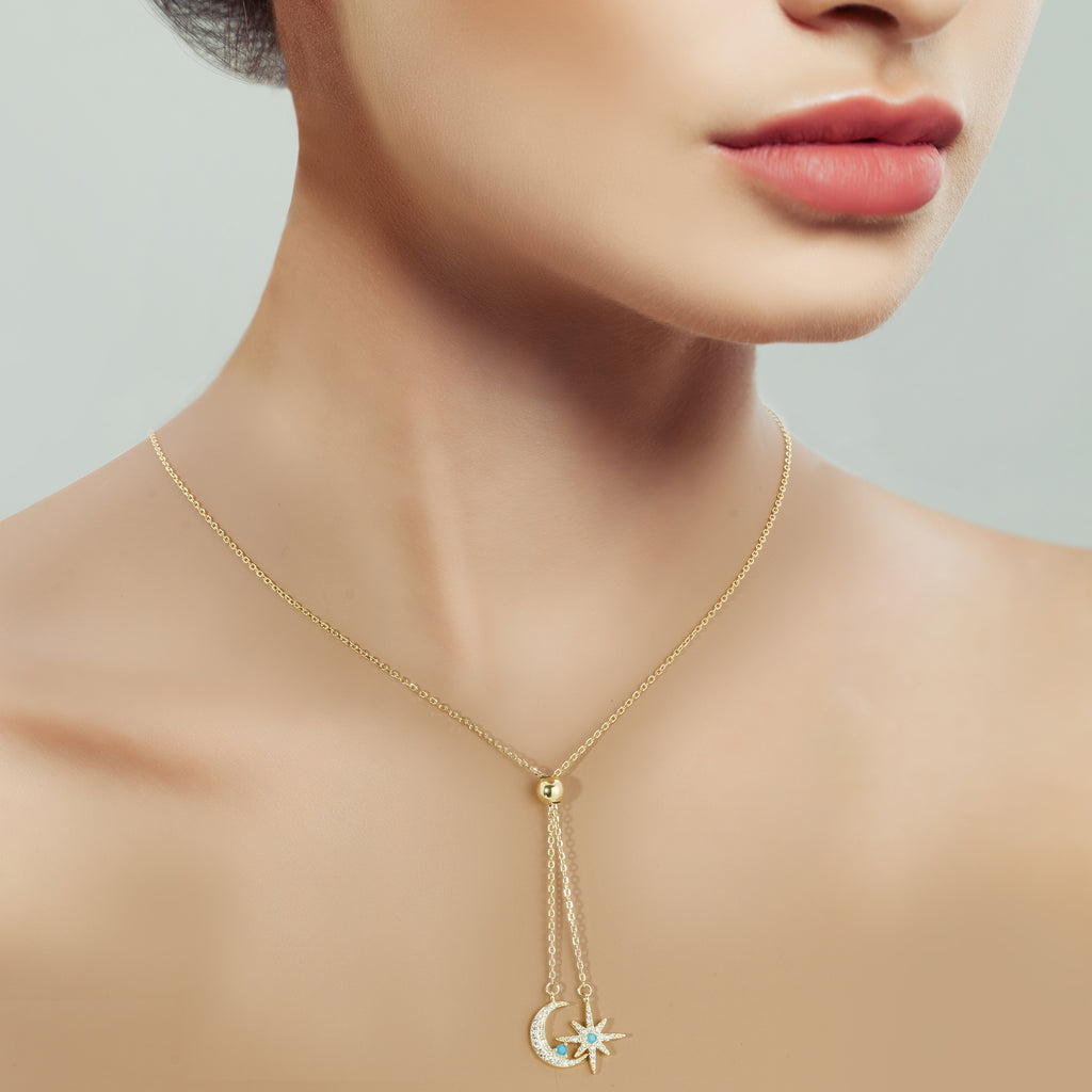 Moon and North Star Necklace in Sterling Silver