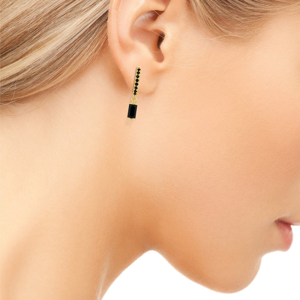 Onyx Baguette Hoop Earring Sterling Silver