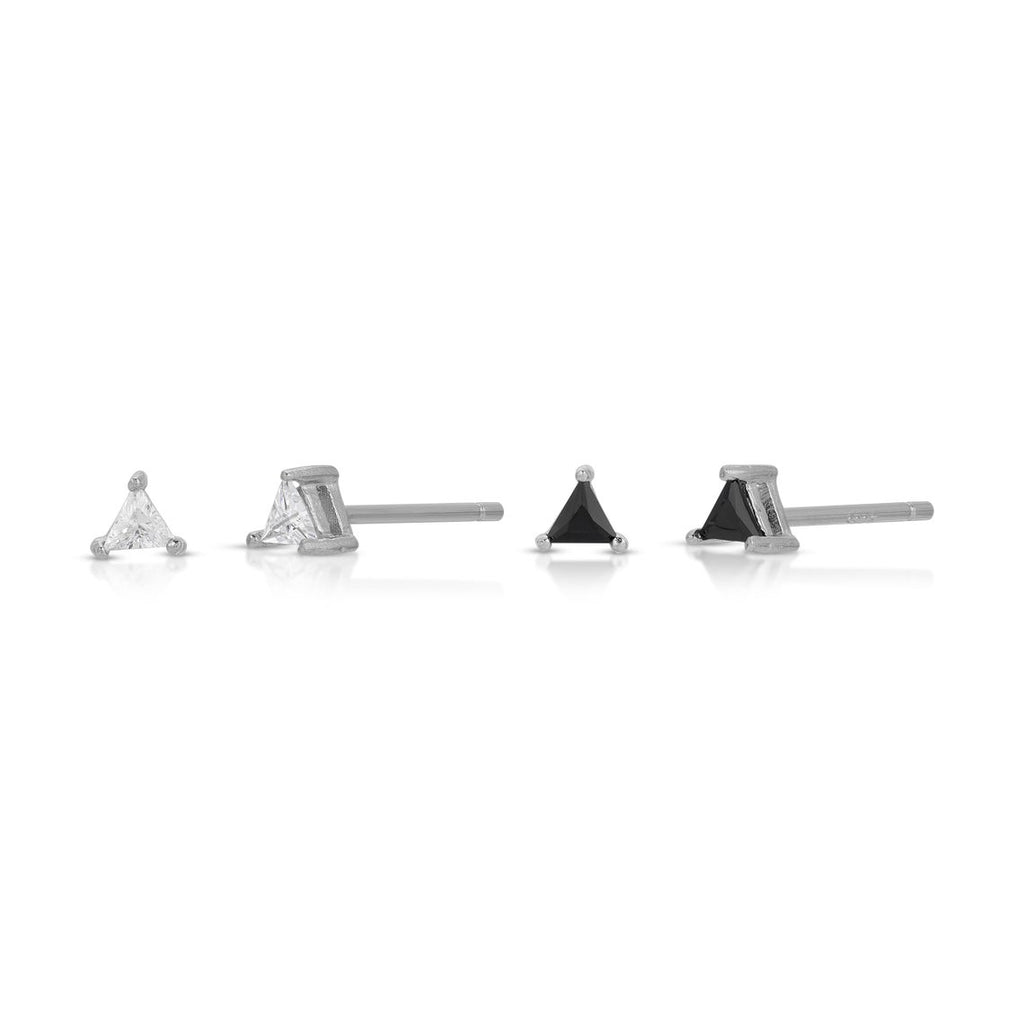 Onyx tiny triangle stud earring sterling silver