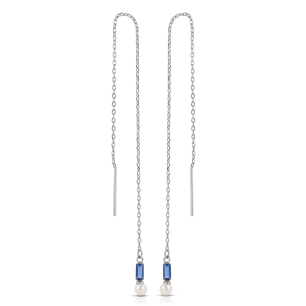 Sapphire baguette chain ear threader sterling silver