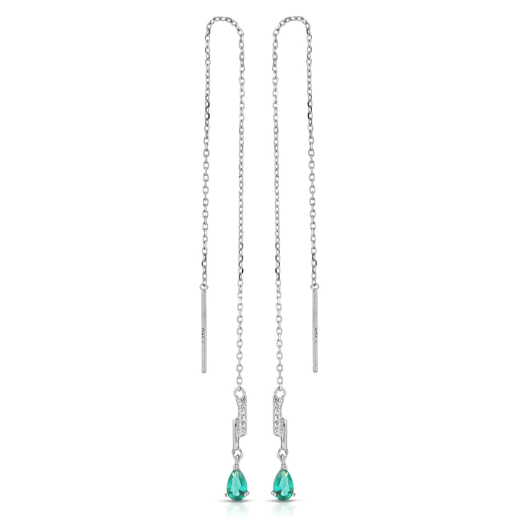 Sapphire tiny teardrop chain ear threader sterling silver