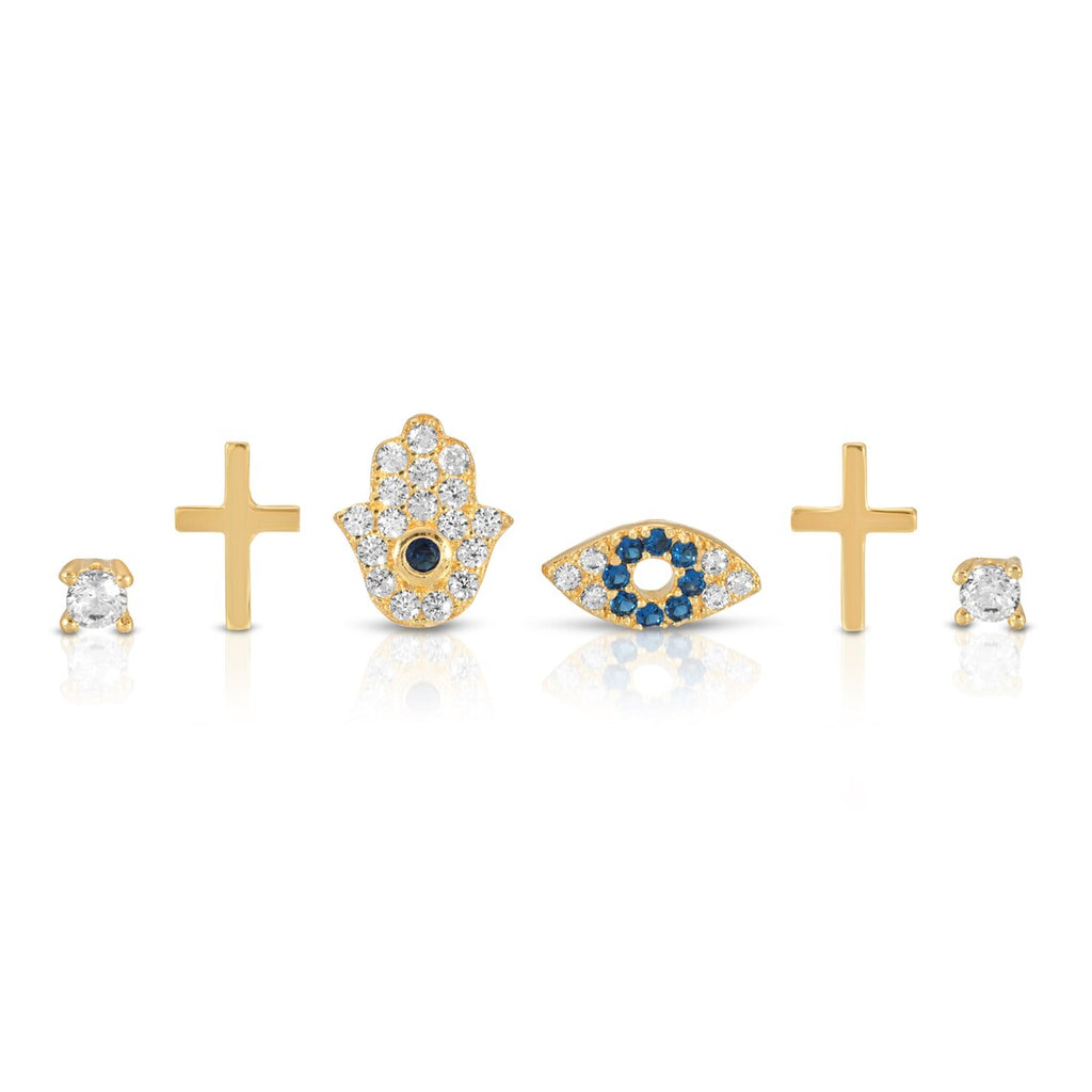 Set of 6 single protection stud earring 925 silver