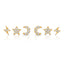 Set of 6 tiny moon, star & lightning stud earrings