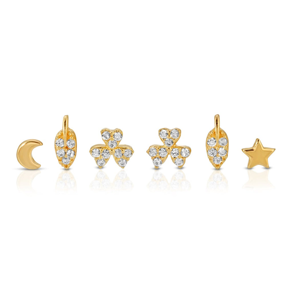 Set of 6 tiny single  tragus cartilage stud earring