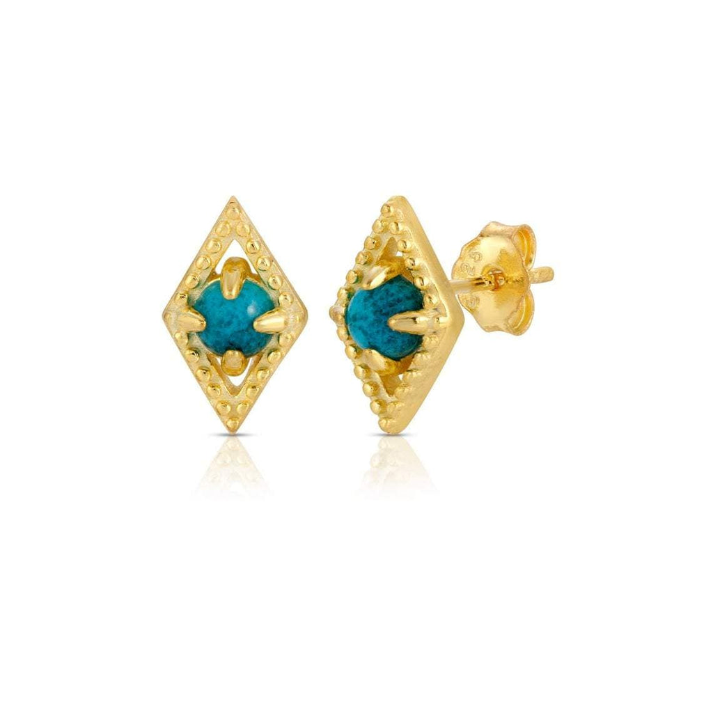 Turquoise Simulant Rhombus Stud Earring Sterling Silver