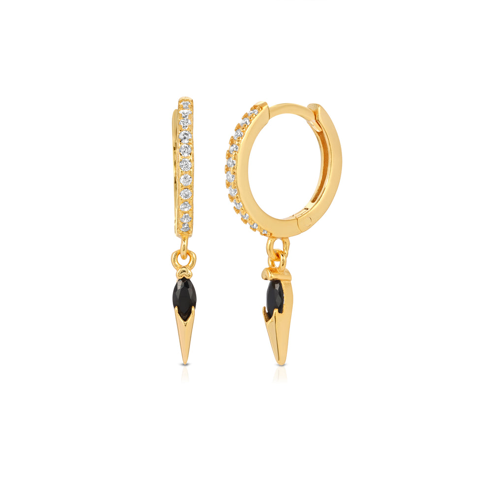 Spike tiny hoop earrings sterling silver-diamond, turquoise, emerald, onyx simulants