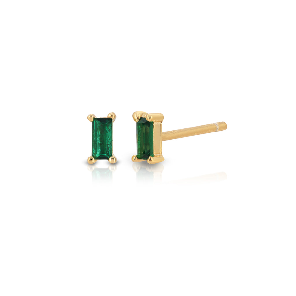 Baguette stud earring sterling silver-sapphire emerald, onyx, diamond simulants