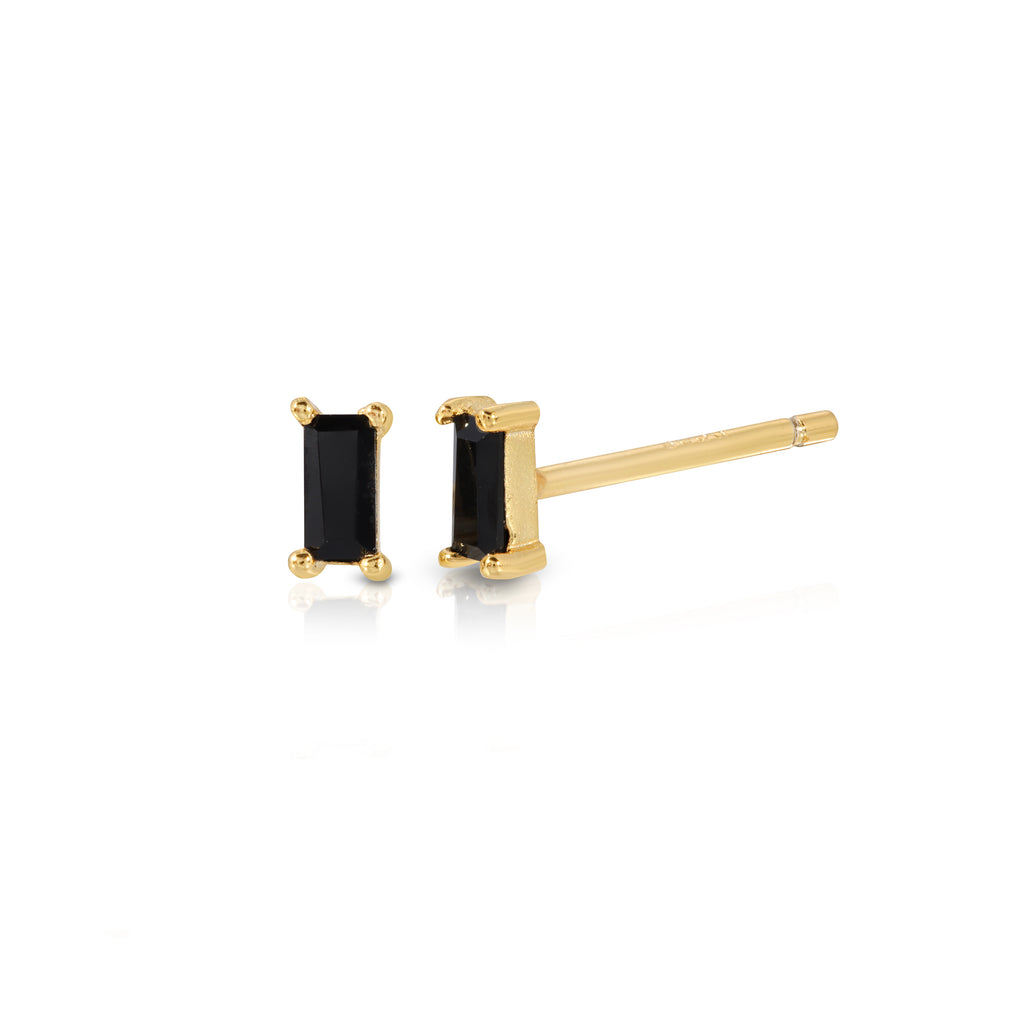 Baguette stud earring sterling silver-sapphire emerald, onyx, diamond simulants