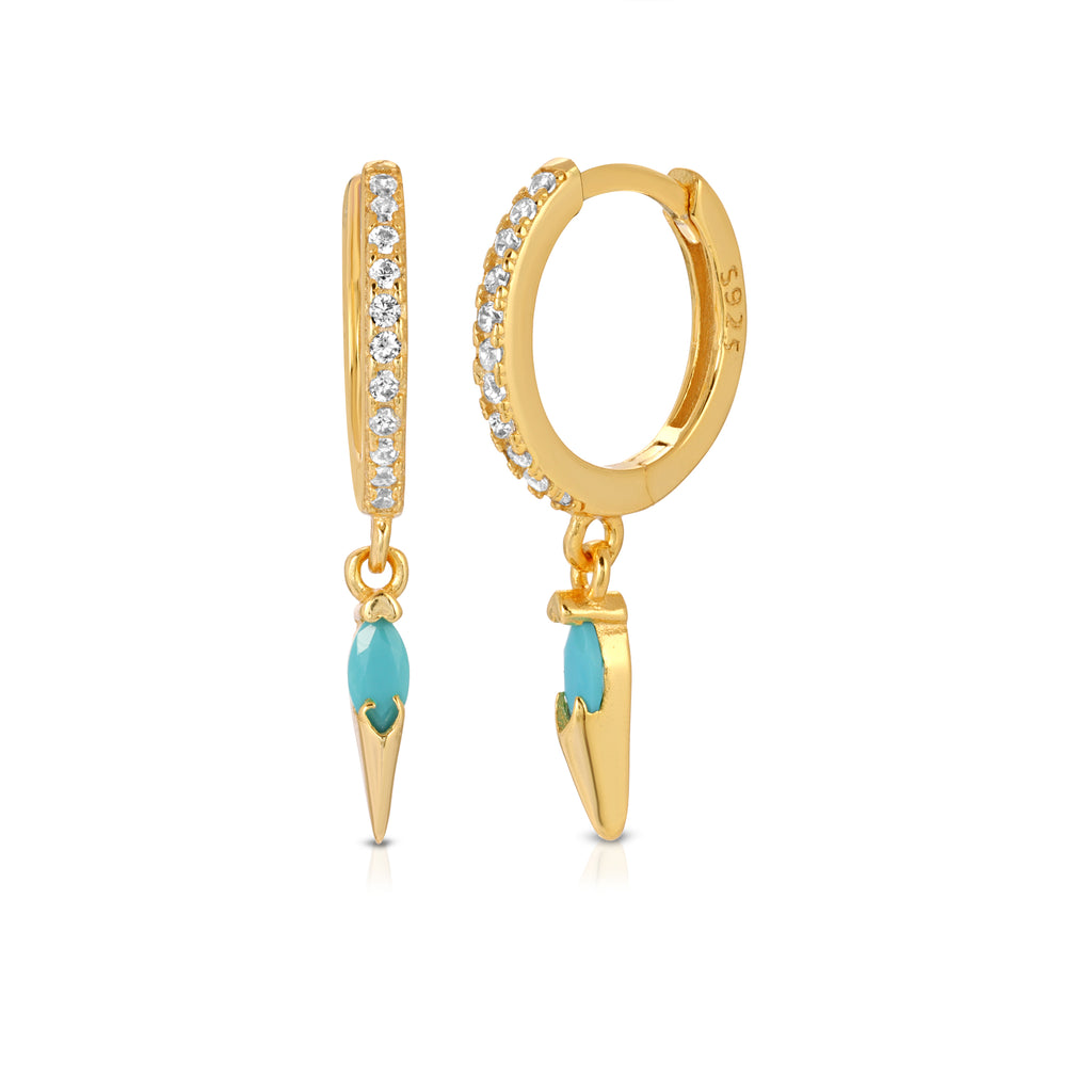 Spike tiny hoop earrings sterling silver-diamond, turquoise, emerald, onyx simulants