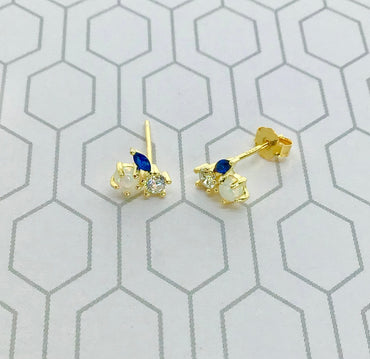 Green and Blue Cluster stud earrings sterling silver