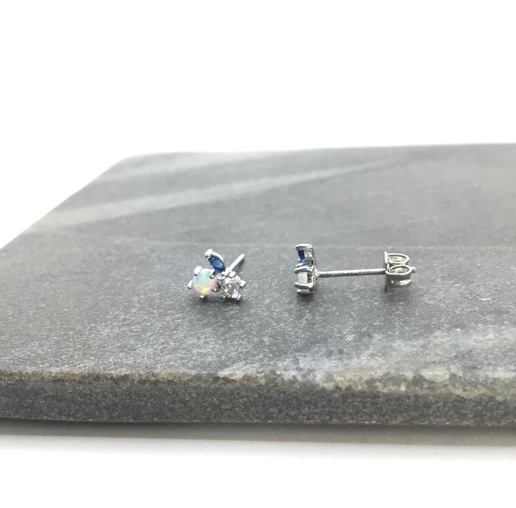 Green and Blue Cluster stud earrings sterling silver