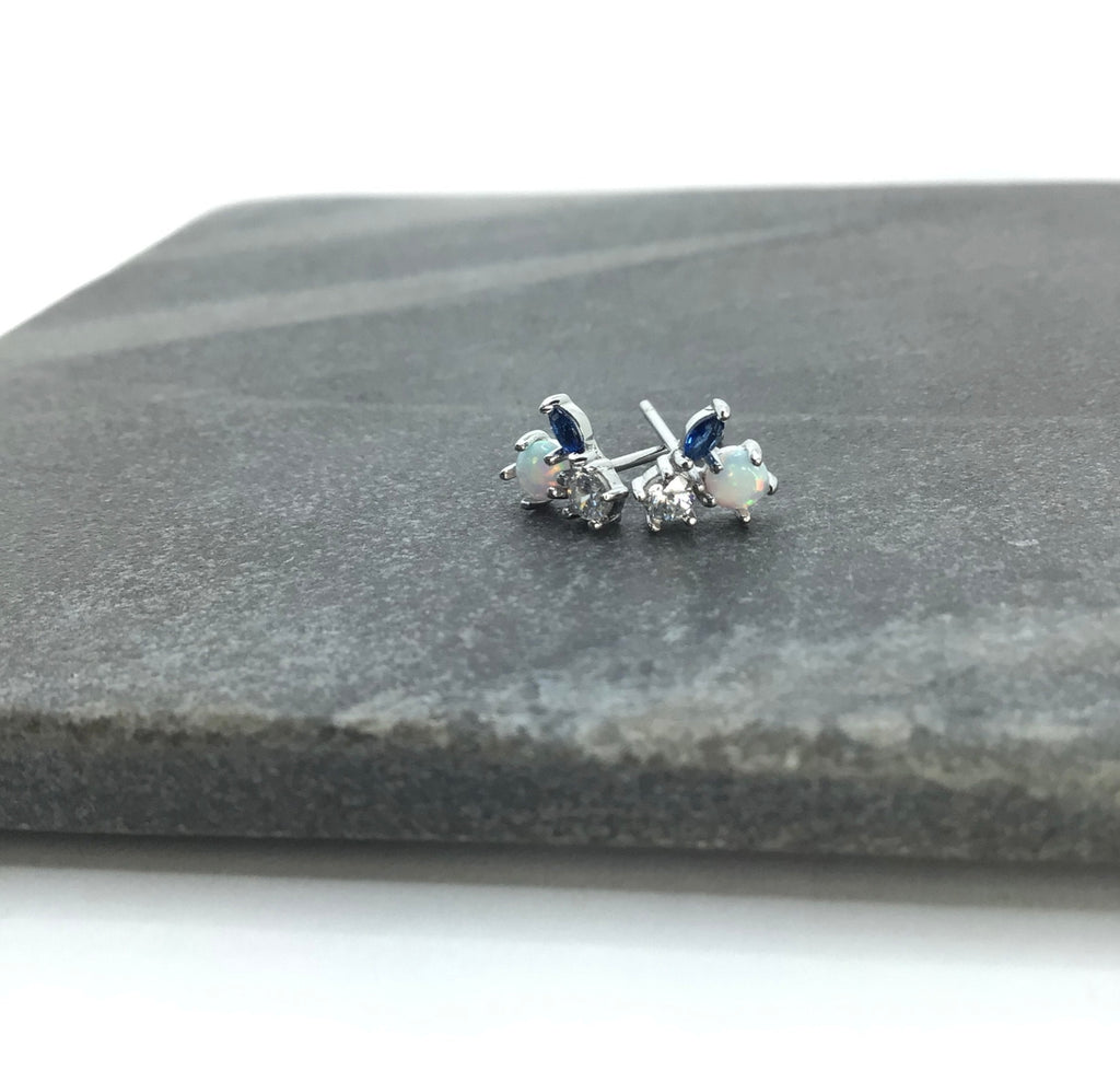 Green and Blue Cluster stud earrings sterling silver – Online Shop