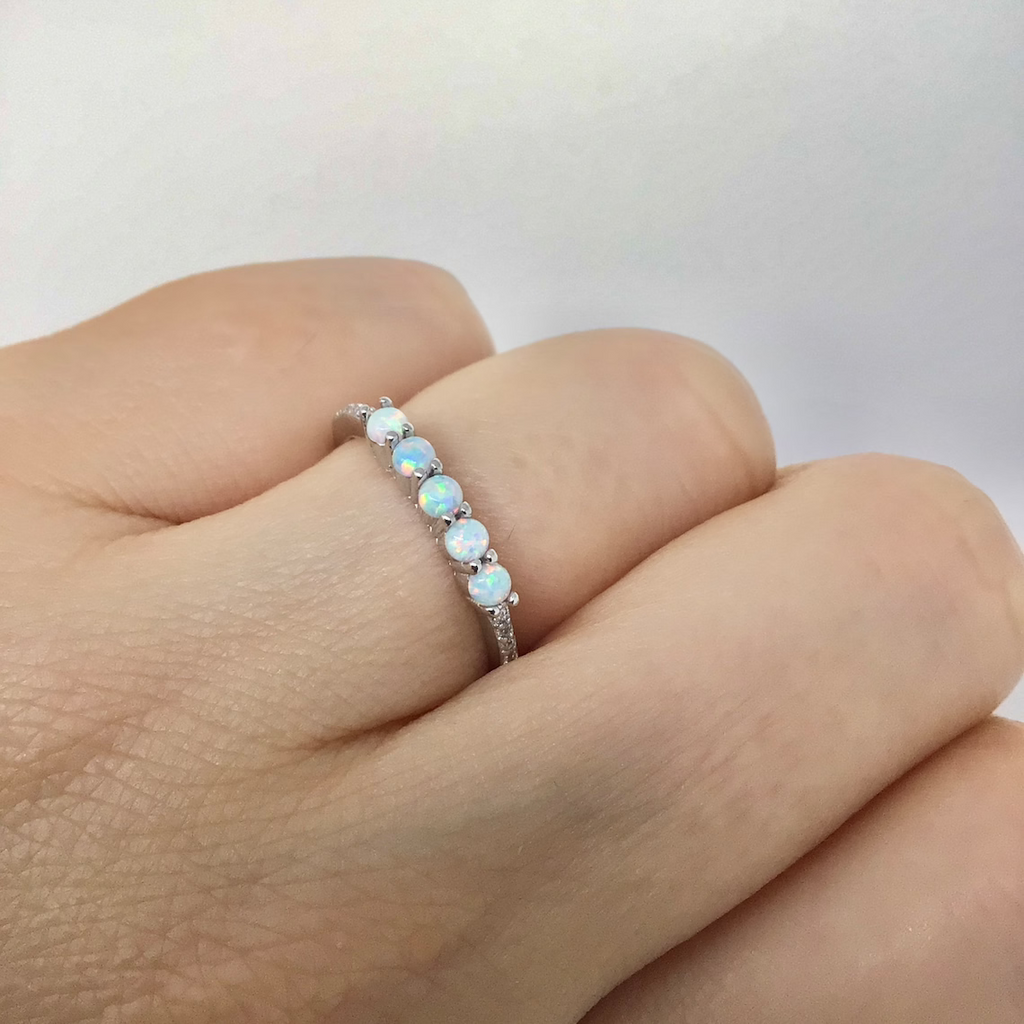Sky blue opal ring sterling silver