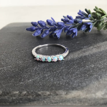Sky blue opal ring sterling silver
