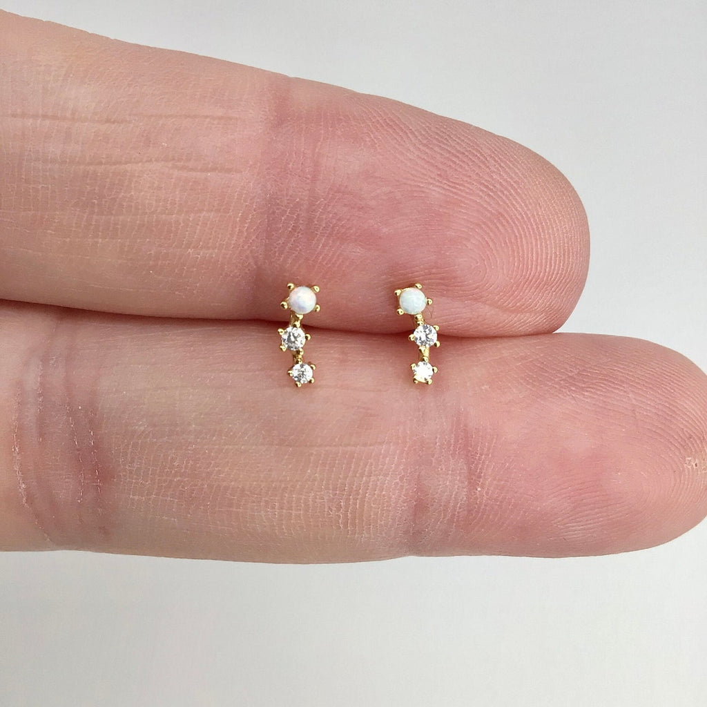 Opal & CZ tiny climber stud earrings