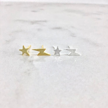 Star and lightning bolt stud earrings sterling silver