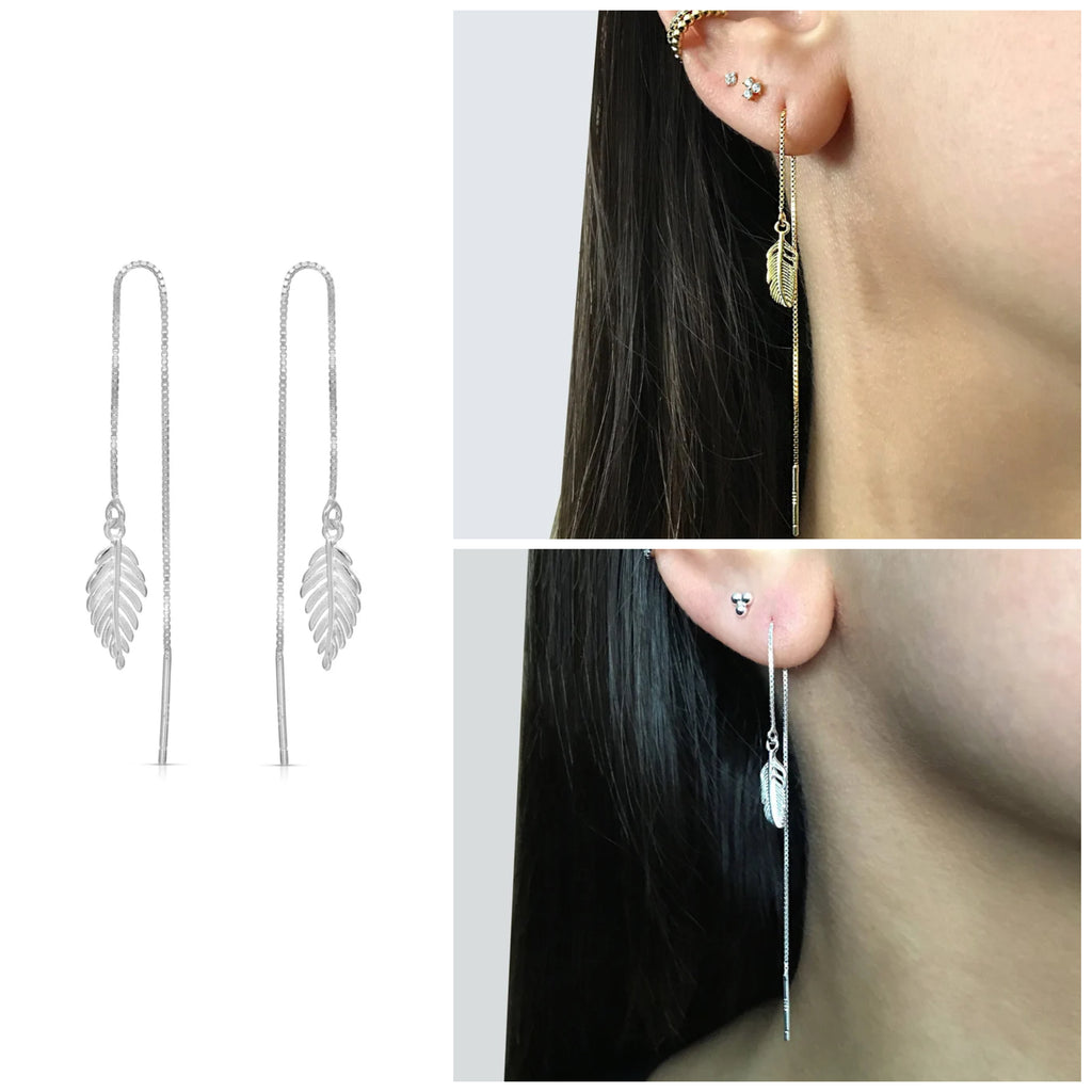 Sterling Silver Feather Threader earrings