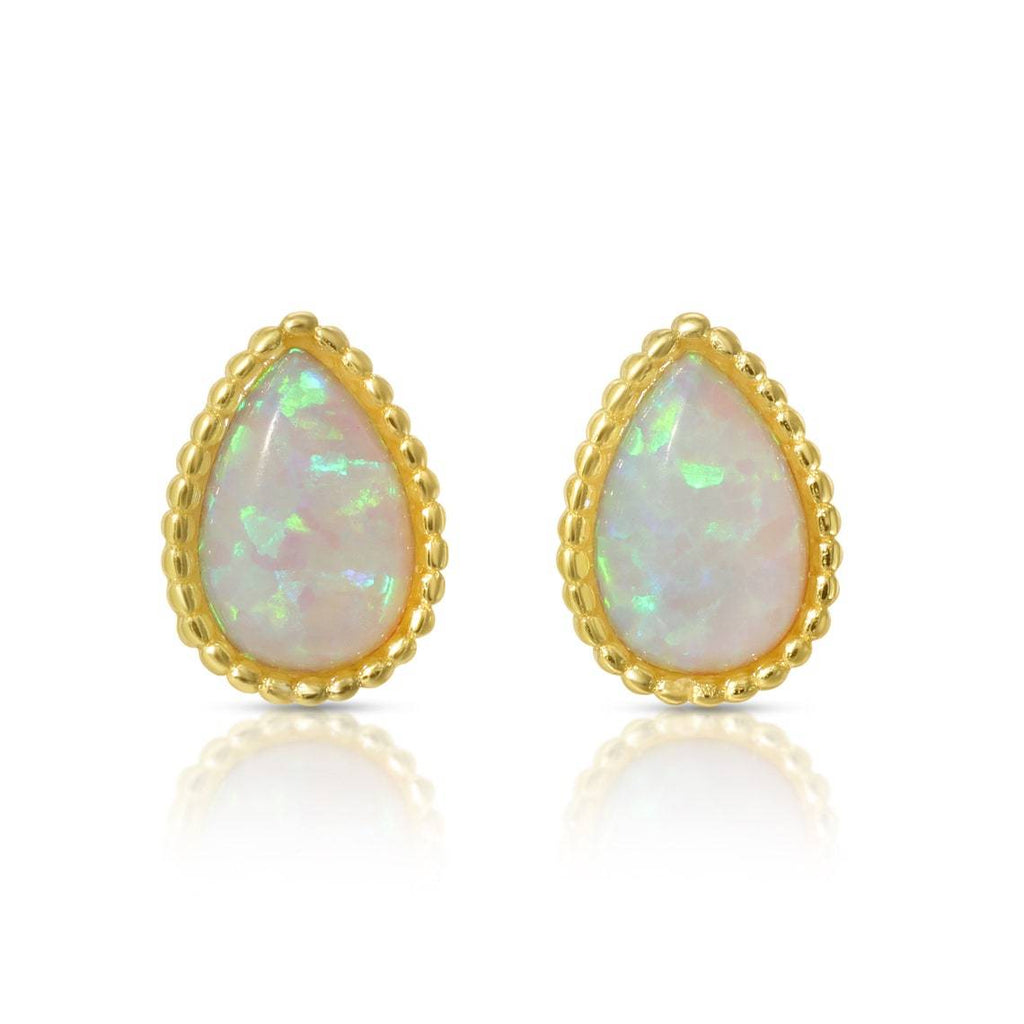 Tiny opal teardrop sterling silver stud earrings