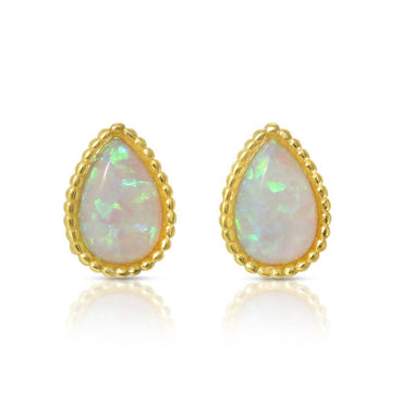 Tiny opal teardrop sterling silver stud earrings