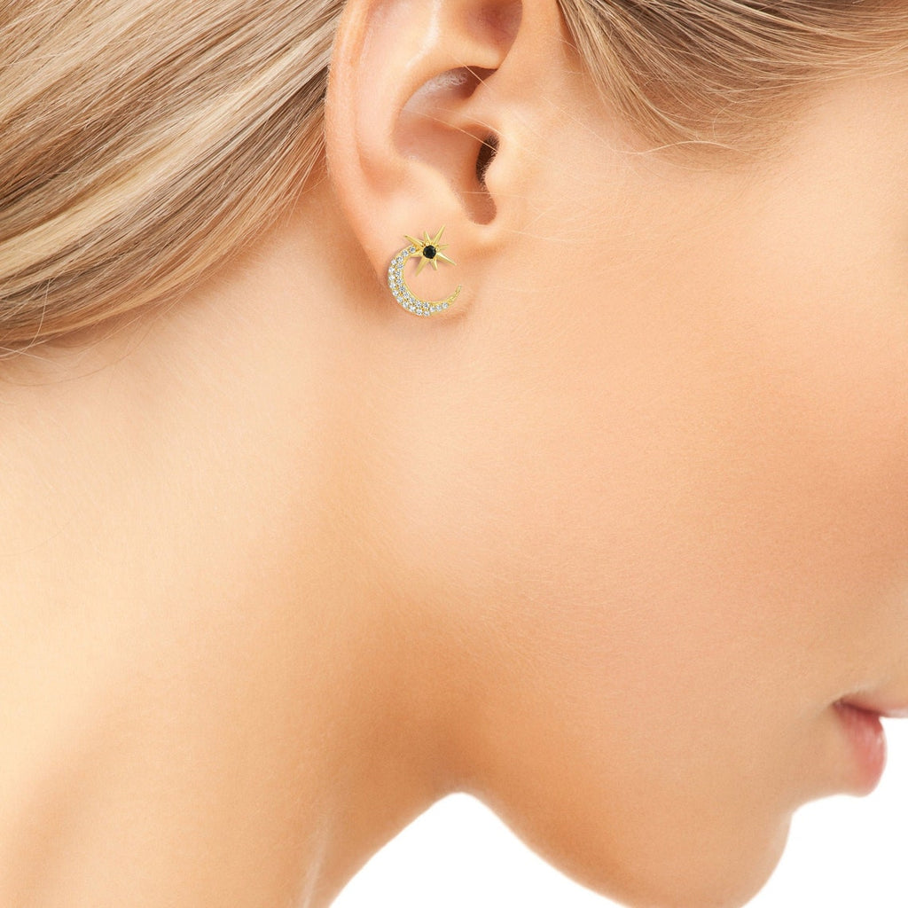 Dainty Onyx North Star and Crescent Moon Earring