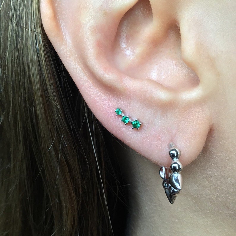 Ear climber stud earrings in sterling silver