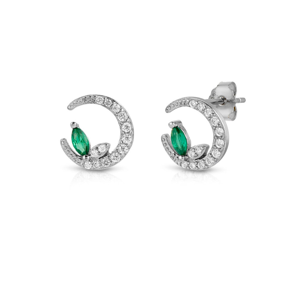 Dainty Lab Emerald Crescent Moon Earring