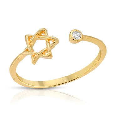 Silver Star of David Ring with Single Crystal CZ